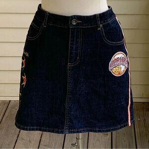 Fubu Harlem Globetrotters Denim Skirt Size 11/12 Vintage Jean Mini Basketball